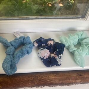 Anthropologie Blue Hair Scrunchies Bow Bundle